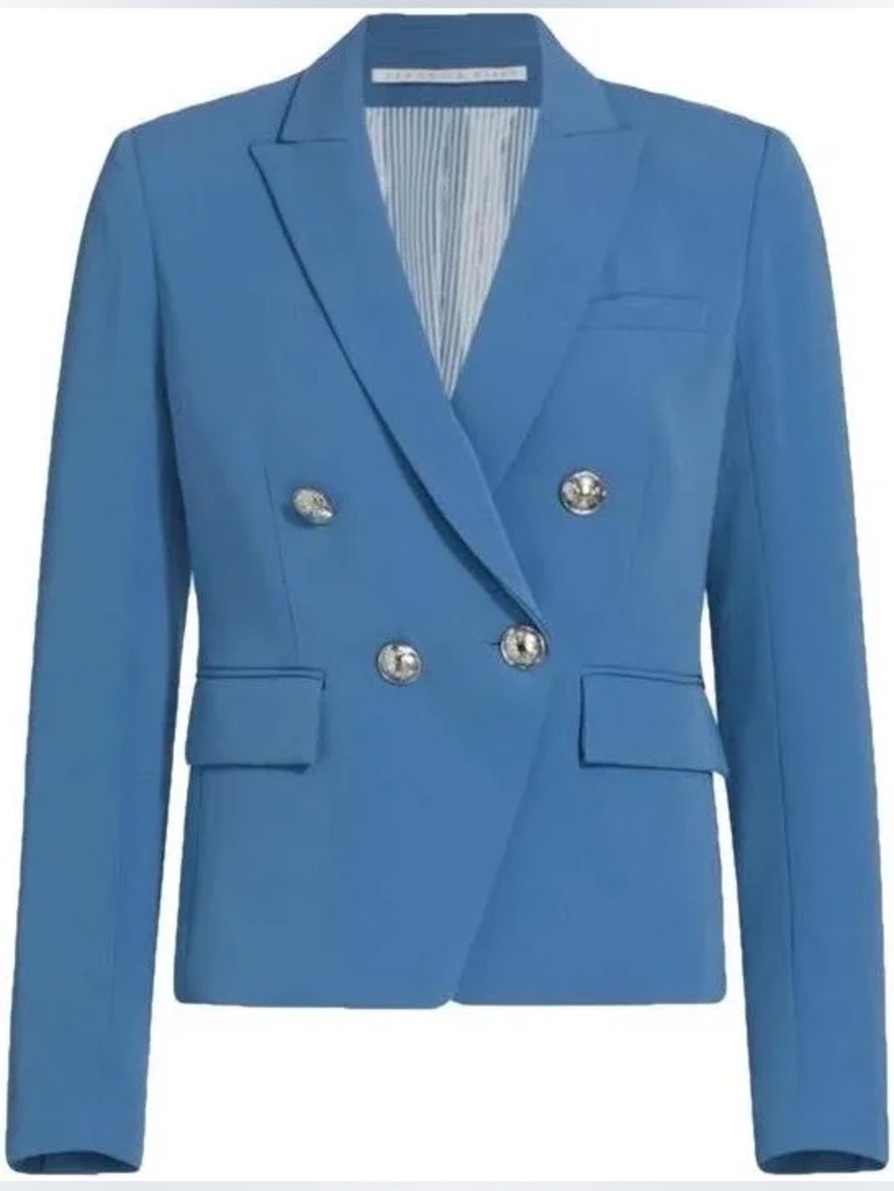 Veronica Beard Dicky Lagoon Nlue Double-Breasted Blazer with silver Buttons